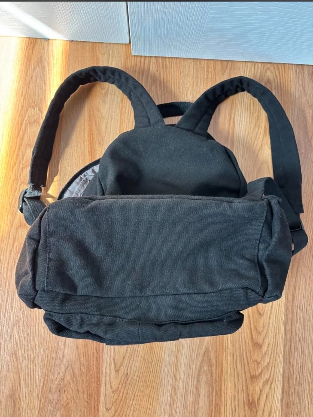 Black Canvas Backpack with Wing Emblem